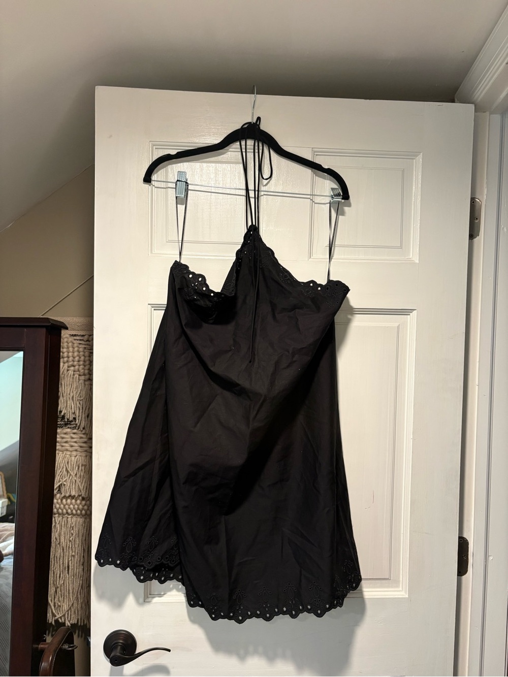H&M Black Eyelet-Trim Mini Slip Dress